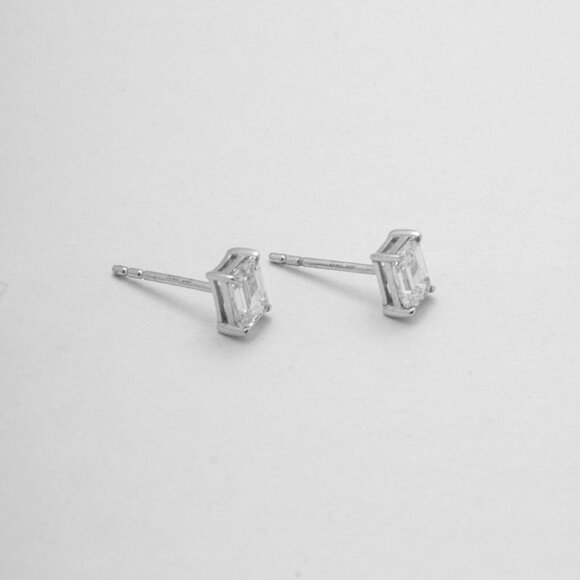 NWT Naomi Emerald Stud Earrings // Sterling Silver + 1ct Diamond - Picture 2 of 4